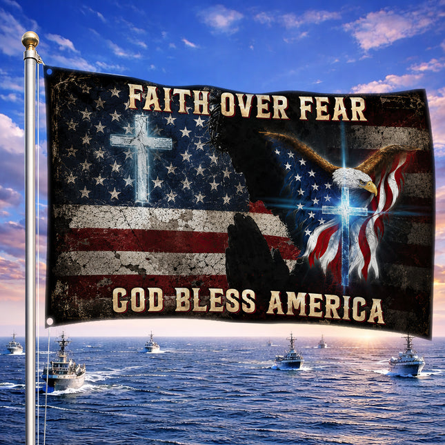 SP-01 Faith Over Fear Christian Freedom American Grommet Flag