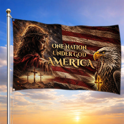 One Nation Under God America Jesus Grommet Flag