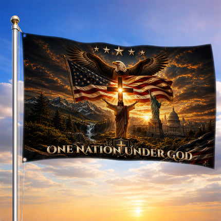 SP-01 One Nation Under God Christian American Grommet Flag
