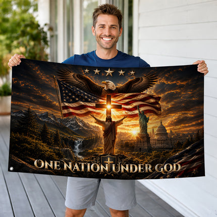 SP-01 One Nation Under God Christian American Grommet Flag