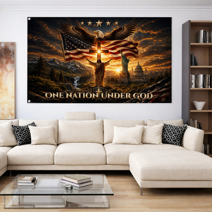 SP-01 One Nation Under God Christian American Grommet Flag