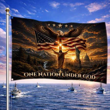 SP-01 One Nation Under God Christian American Grommet Flag