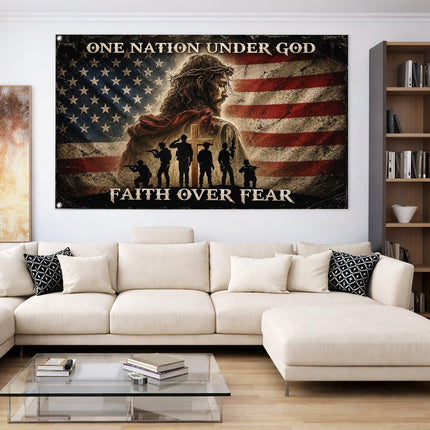One Nation Under God Faith Over Fear Grommet Flag