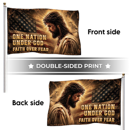 One Nation Under God Lion Jesus Grommet Flag