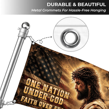 One Nation Under God Lion Jesus Grommet Flag