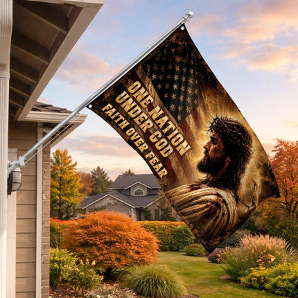 One Nation Under God Lion Jesus Grommet Flag
