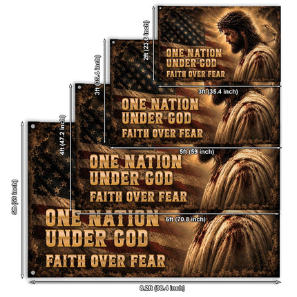 One Nation Under God Lion Jesus Grommet Flag