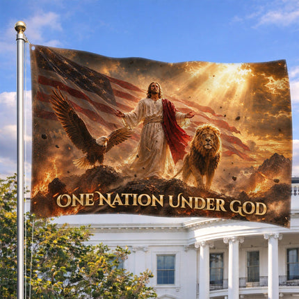 One Nation Under God Eagle Lion Jesus Grommet Flag