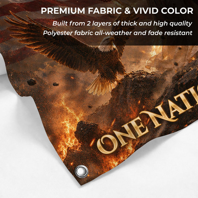 One Nation Under God Eagle Lion Jesus Grommet Flag