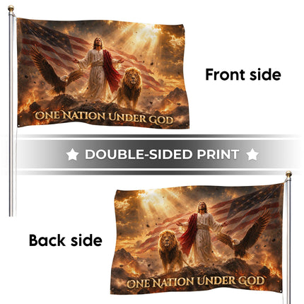 One Nation Under God Eagle Lion Jesus Grommet Flag