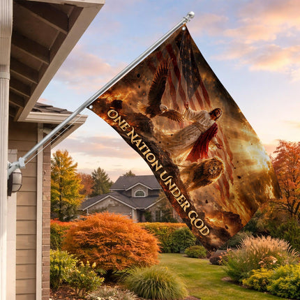 One Nation Under God Eagle Lion Jesus Grommet Flag