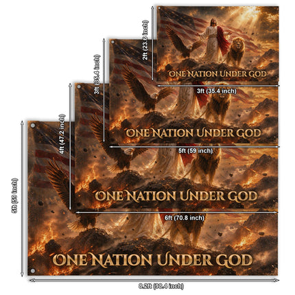 One Nation Under God Eagle Lion Jesus Grommet Flag