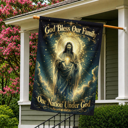 God Bless Our Family Christian Flag