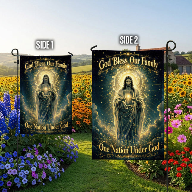 SP-01 Light in the Darkness God Bless Our Family Garden Flag for Christian Gatherings