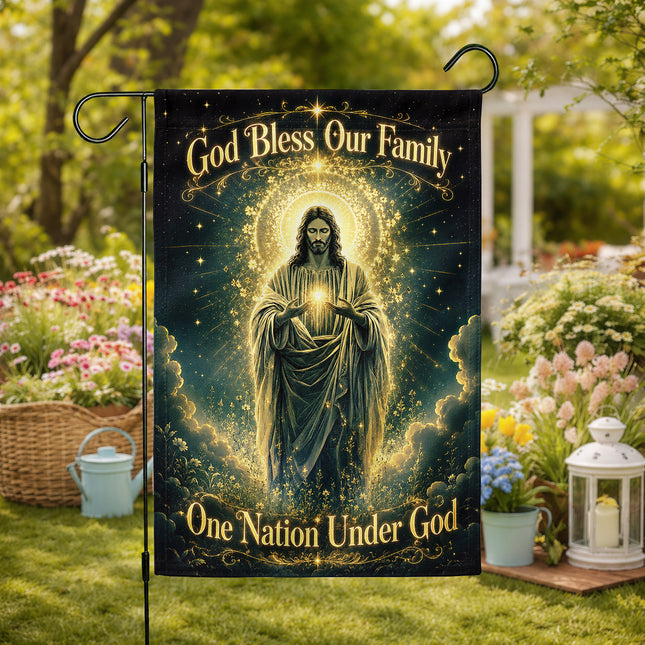 SP-01 Light in the Darkness God Bless Our Family Garden Flag for Christian Gatherings