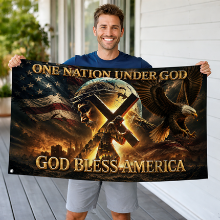 SP-01 Under God Flag Christian Faith Patriotic Church Event Tribute