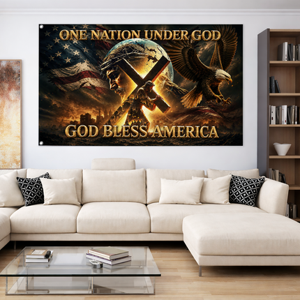 SP-01 Under God Flag Christian Faith Patriotic Church Event Tribute