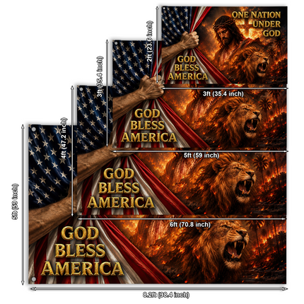 God Bless America One Nation Under God Jesus Lion Cross Grommet Flag