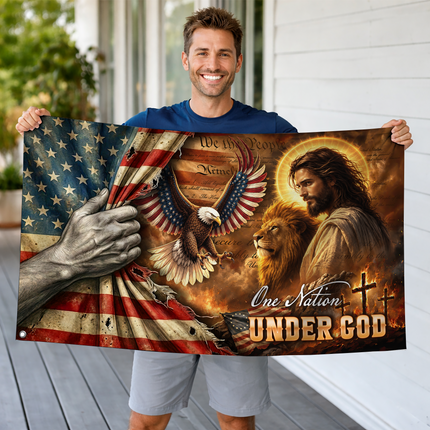 SP-01 Patriotic Flag One Nation Under God Christian Tribute Memorial Day Veterans Day