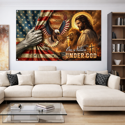 SP-01 Patriotic Flag One Nation Under God Christian Tribute Memorial Day Veterans Day