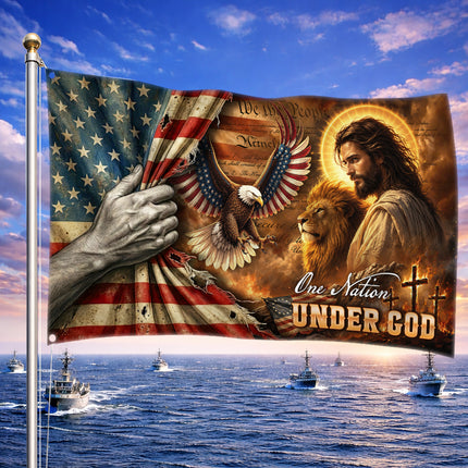 SP-01 Patriotic Flag One Nation Under God Christian Tribute Memorial Day Veterans Day