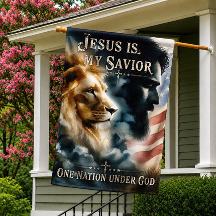 Jesus Is My Savior God Patriotic Lion Flag
