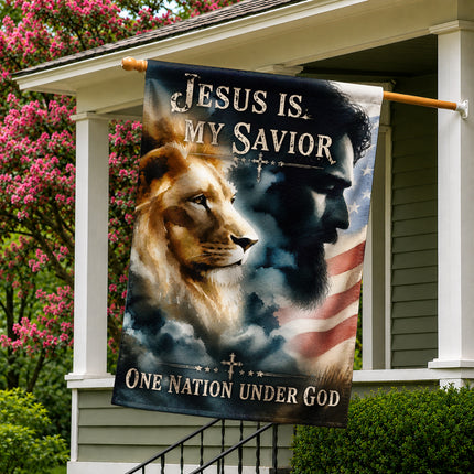 SP-01 Patriotic Christian Flag Jesus Lion One Nation Under God Church Events