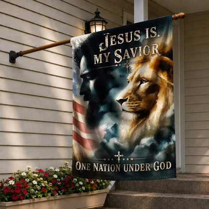 Jesus Is My Savior God Patriotic Lion Flag