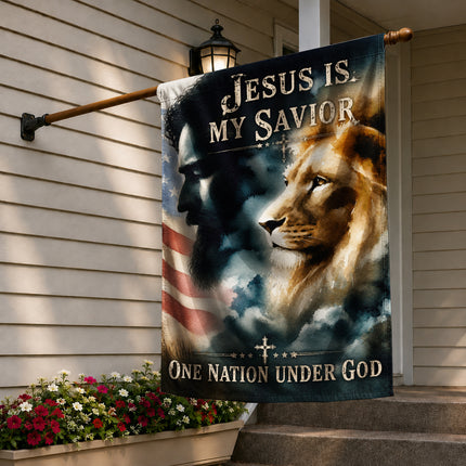 SP-01 Patriotic Christian Flag Jesus Lion One Nation Under God Church Events