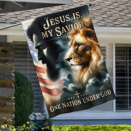 Jesus Is My Savior God Patriotic Lion Flag