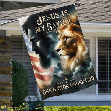 SP-01 Patriotic Christian Flag Jesus Lion One Nation Under God Church Events
