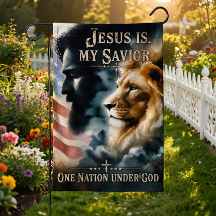 SP-01 Patriotic Christian Flag Jesus Lion One Nation Under God Church Events