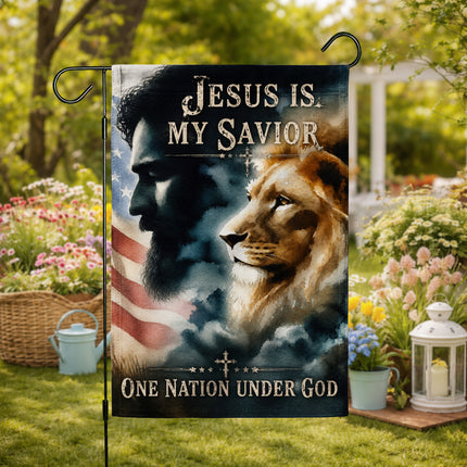 SP-01 Patriotic Christian Flag Jesus Lion One Nation Under God Church Events