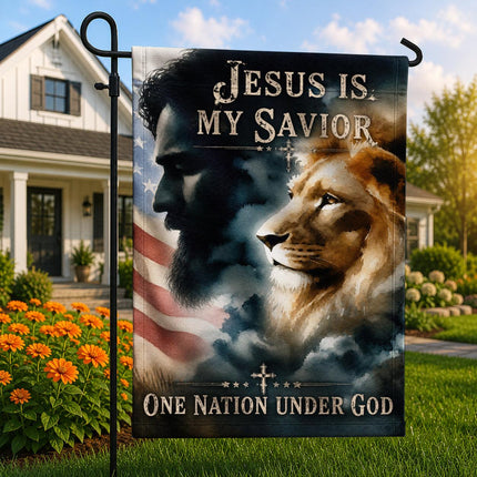 Jesus Is My Savior God Patriotic Lion Flag
