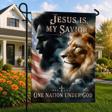 SP-01 Patriotic Christian Flag Jesus Lion One Nation Under God Church Events
