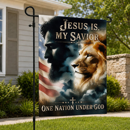 SP-01 Patriotic Christian Flag Jesus Lion One Nation Under God Church Events