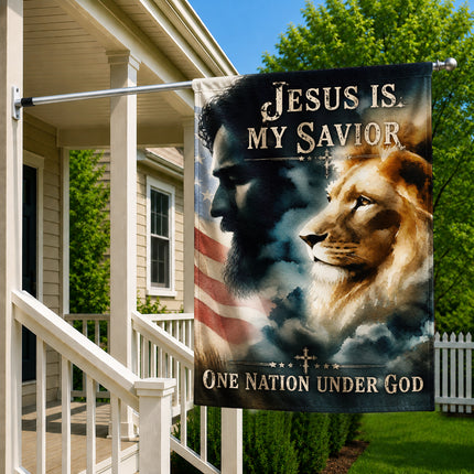SP-01 Patriotic Christian Flag Jesus Lion One Nation Under God Church Events