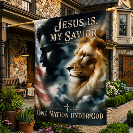 SP-01 Patriotic Christian Flag Jesus Lion One Nation Under God Church Events