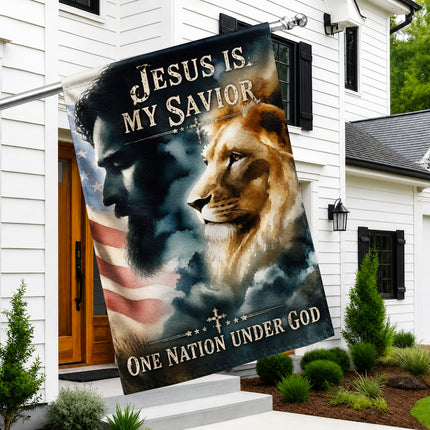 SP-01 Patriotic Christian Flag Jesus Lion One Nation Under God Church Events