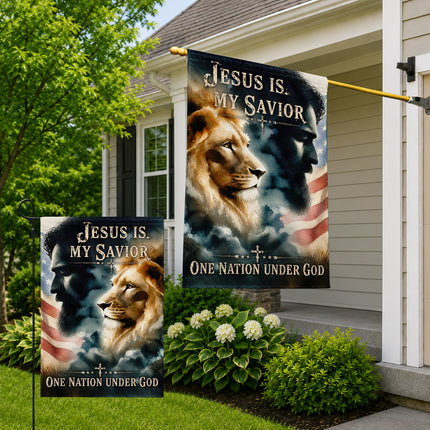 SP-01 Patriotic Christian Flag Jesus Lion One Nation Under God Church Events