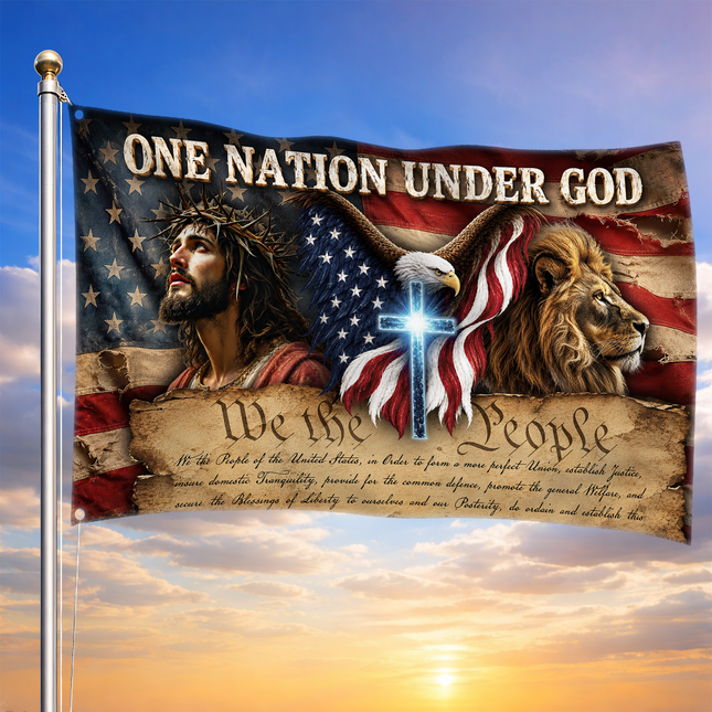 One Nation Under God We The People Jesus Eagle Lion Grommet Flag