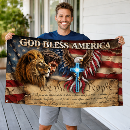 SP-01 American Faith Flag God Bless America Christian Heritage