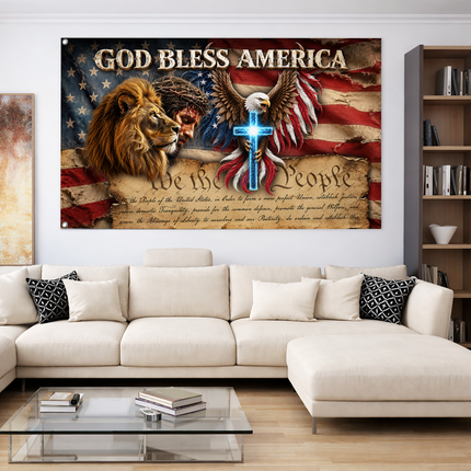 SP-01 American Faith Flag God Bless America Christian Heritage
