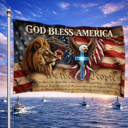 SP-01 American Faith Flag God Bless America Christian Heritage
