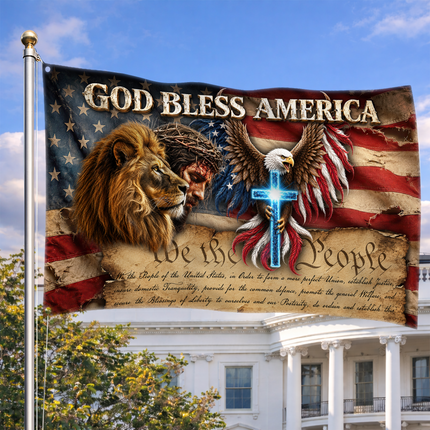 SP-01 American Faith Flag God Bless America Christian Heritage