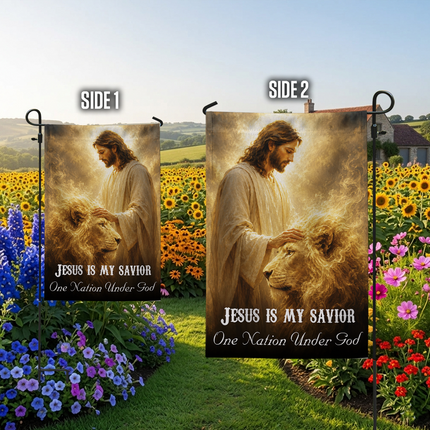 SP-01 Lion of Judah Flag Jesus Is My Savior One Nation Under God Memorial Day
