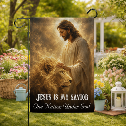 SP-01 Lion of Judah Flag Jesus Is My Savior One Nation Under God Memorial Day