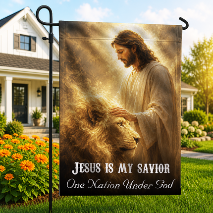 SP-01 Lion of Judah Flag Jesus Is My Savior One Nation Under God Memorial Day