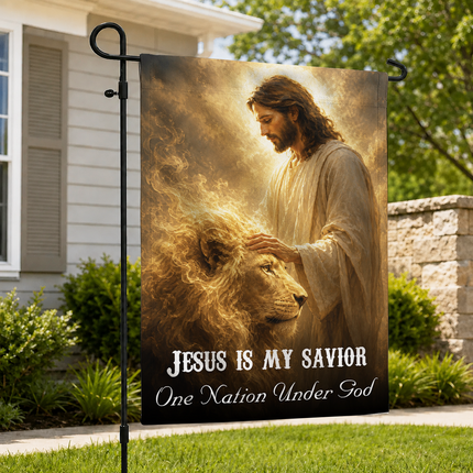 SP-01 Lion of Judah Flag Jesus Is My Savior One Nation Under God Memorial Day
