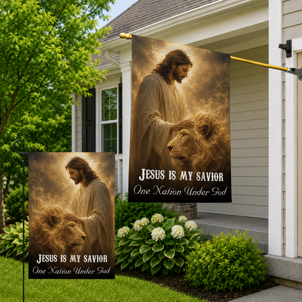 SP-01 Lion of Judah Flag Jesus Is My Savior One Nation Under God Memorial Day